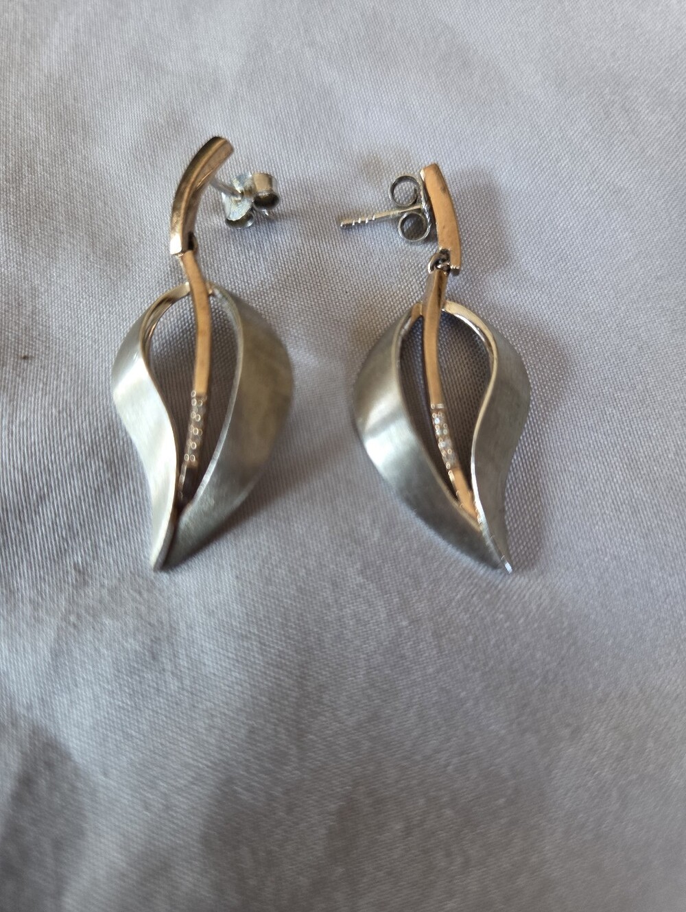 Two-Tone Leaf Drop Earrings in Silver and Gold